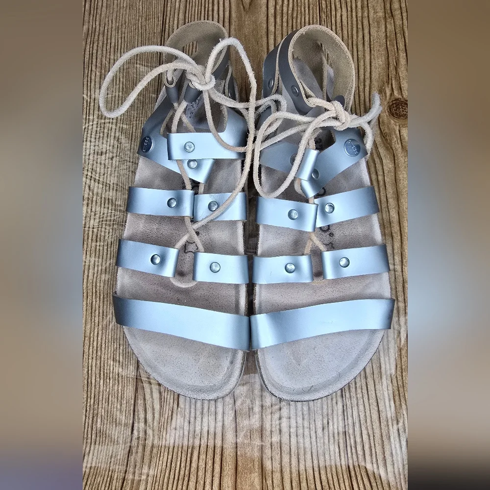 Birkenstock Papillio‎ Womens Cleo Gladiator Leather Sandals Silver 37 L6 M4